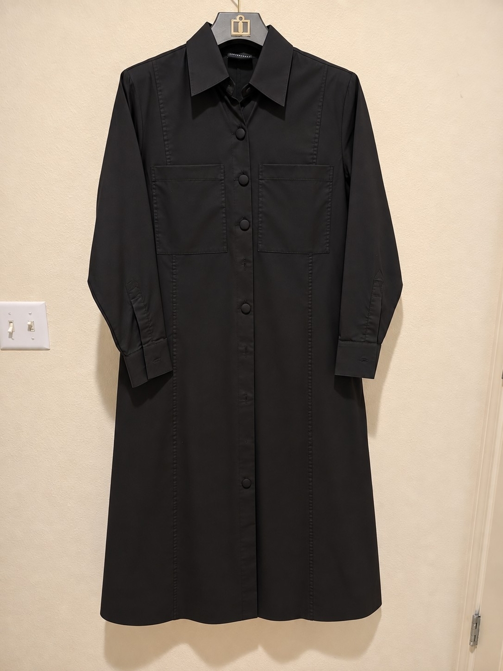 Black Long Button-Front Maxi Shirt Dress